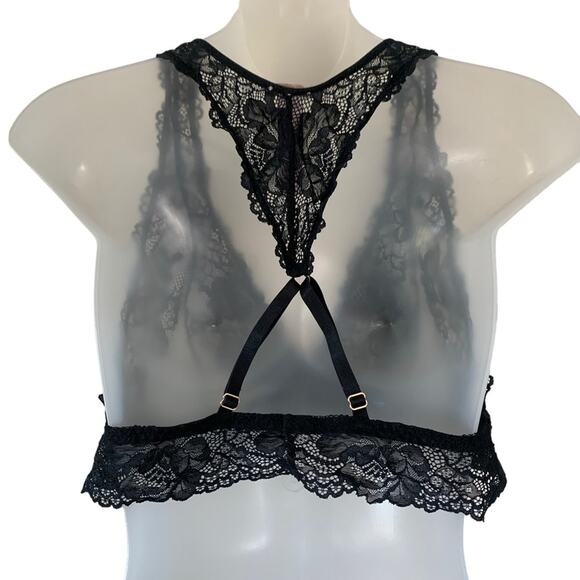 Savaage X Fenty Floral Lace Racerback Bralette Plunging Neckline Black Size XL - Picture 6 of 10